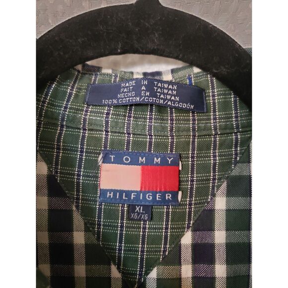 Tommy Hilfiger Men's Button Down Shirt Size XL Blue & Green Plaid Short Sleeve - Picture 2 of 7